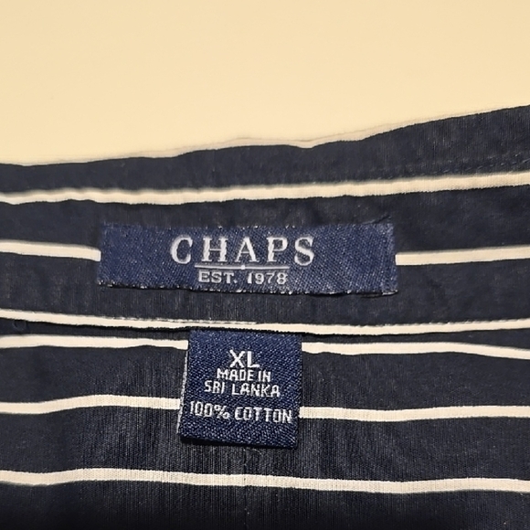 Chaps Blue and White Striped Long Sleeve Button Down Shirt XL- Navy - Picture 2 of 5